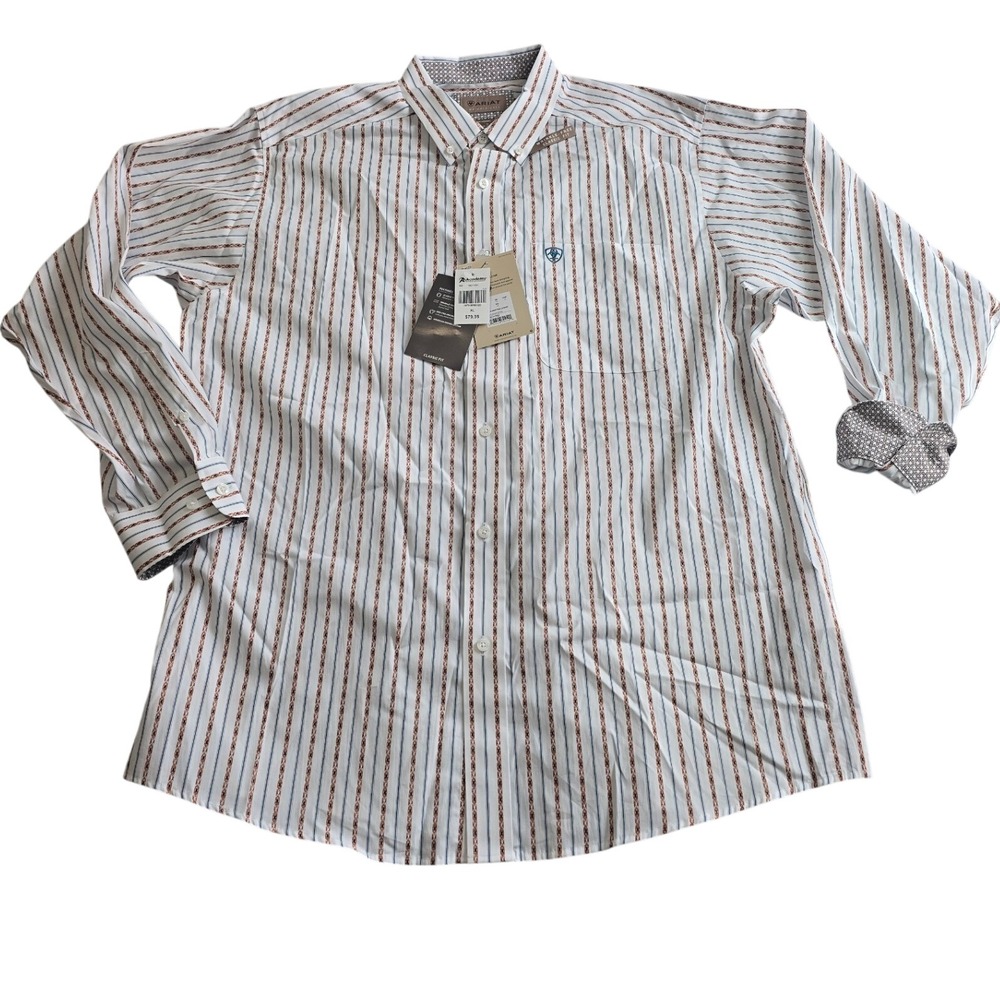 Ariat Mens Augustine XL White Serape Stripe Wrinkle Free Western Shirt 10071751
